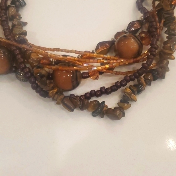 Vintage Tigers Eye Gemstone, Glass and Acrylic Handmade Statement Necklace - Picture 3 of 12